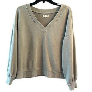 Madewell Women’s Vneck Sweatshirt Cotton hemp blend soft color sage XS